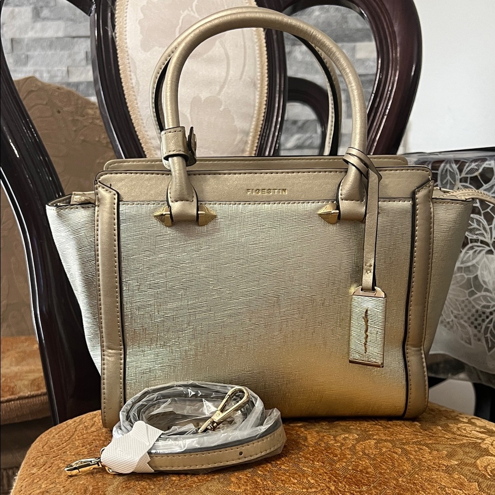 Figestin Gold Women's Handbag with crossbody strap